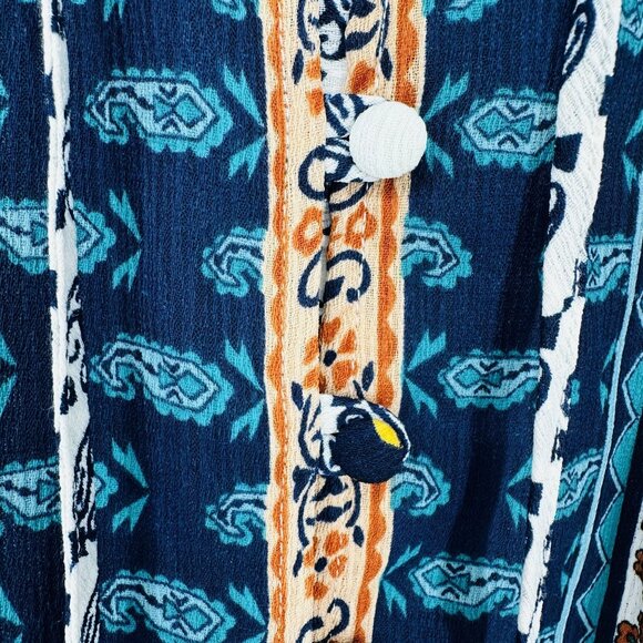 American Rag Teal Multi Sleeveless Ruffle Strap Button Down Tassel Maxi Dress S - Picture 7 of 10